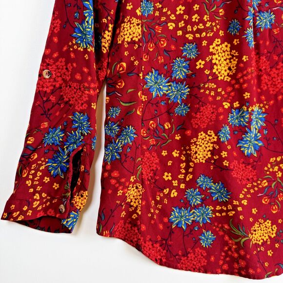Maeve by Anthropologie Blouse Women's Medium Red Floral Button Front Long Sleeve - Picture 3 of 13